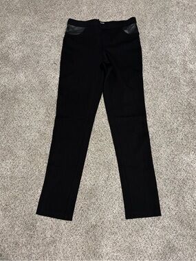 DKNY Black Slim Ponte Pants with Faux Leather Trim